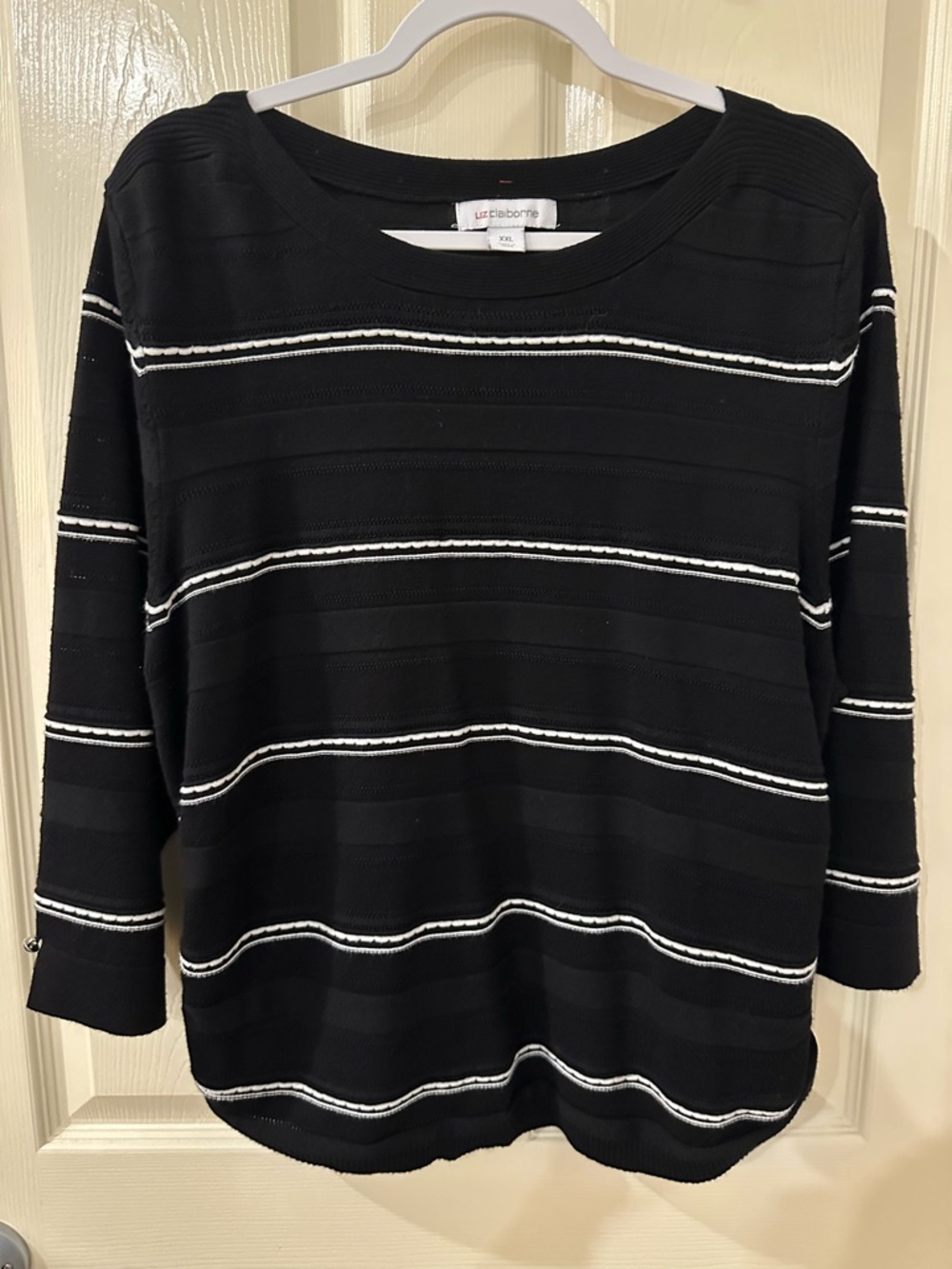 Liz Claiborne Black Sweater Top with White Stripes